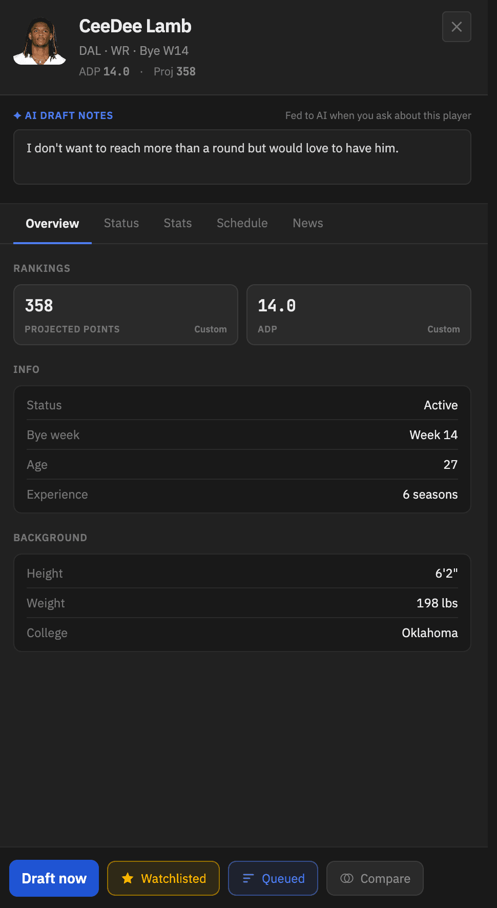 Player Profile Panel